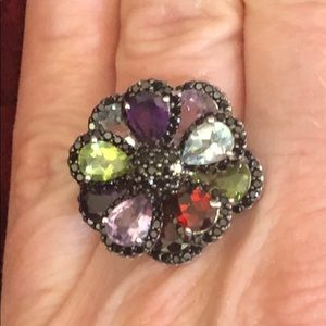 Stunning Flower Multi Gemstone cocktail ring